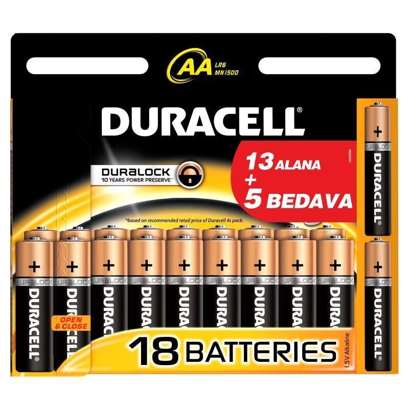 Duracell Alkalin Pil AA 18'' li Paket