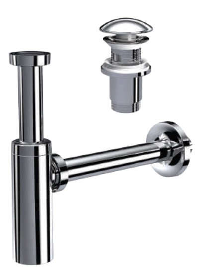 MOON PARLAK KROM SİFON - ELİXİR PUP UP''LI - (TAŞMA DELİKLİ) (MAX. 250 mm)