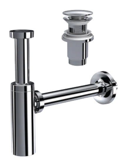 MOON PARLAK KROM SİFON - FELİX PUP UP''LI - (TAŞMA DELİKLİ) (MAX. 250 mm)