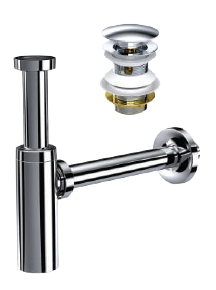 MOON PARLAK KROM SİFON - QUALİS PUP UP''LI - (TAŞMA DELİKLİ) (MAX. 250 mm)