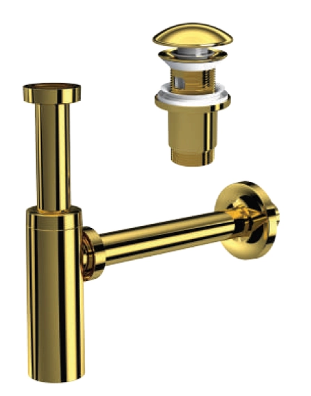MOON PARLAK ALTIN SİFON - ELİXİR PUP UP''LI - (TAŞMA DELİKLİ) (MAX. 250 mm)