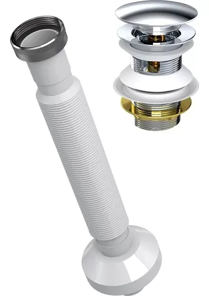 Qualis Pop Up Sifon Metal Zamak (taşma Deliksiz) + Körüklü Gider Borusu