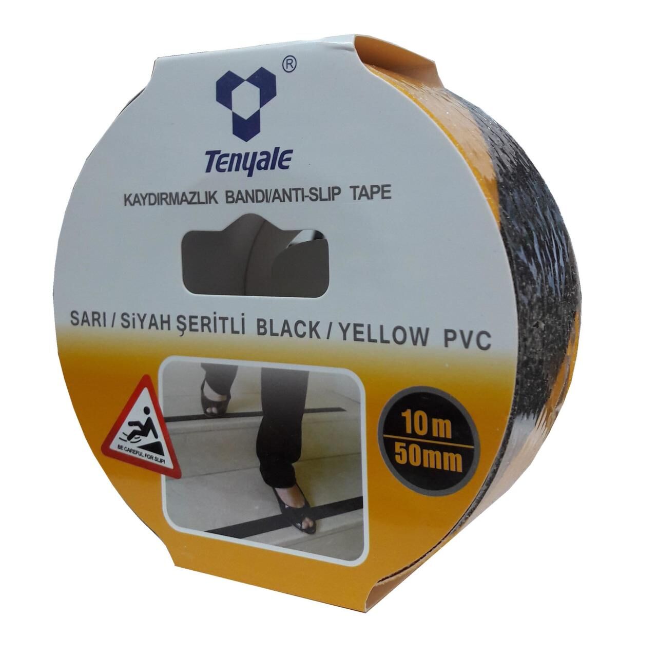 Tenyale 50 mm 10 Metre Sarı Siyah Kaydırmazlık Bandı