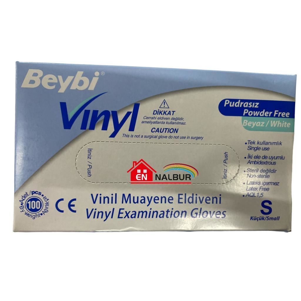 Beybi Vinyl S Vinil Pudrasız Muayene Eldiven 100'lük Kutu